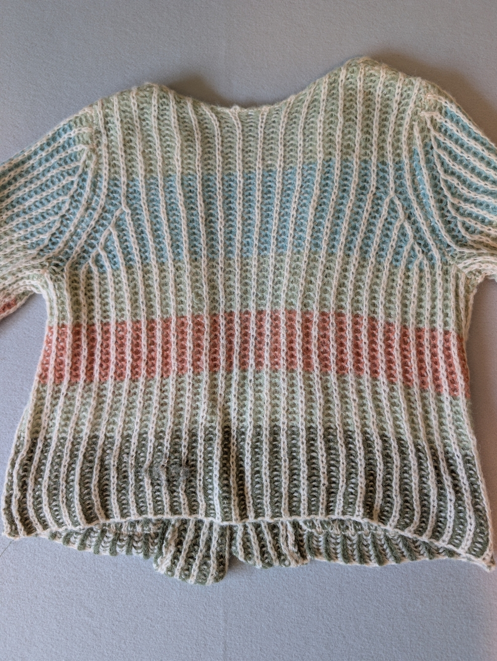 Democracy Wool Blend Open Front Ribbed Open Knit Multicolor Stripe Cardigan Sz L image 7
